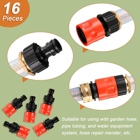 Sixteen Piece Garden Hose Quick Connectors Kit Three Quarter Inch Plastic Water Hose Fittings with adapters shown in use