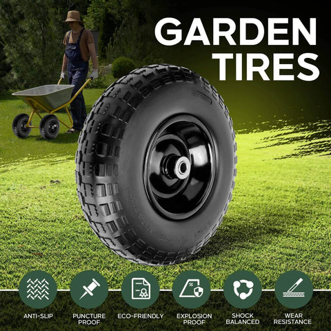 1 PC 13 Inch Rubber Solid Flat Free Replacement Tires and Wheels 4.00-6 with 5/8'' Axle Bore Hole for garden use