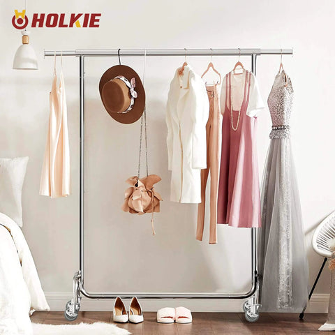 Gown rack with 3 Inch Locking Caster Wheels Set of 4 with Threaded Stem 3/8-16 x 1-1/2 for easy mobility.