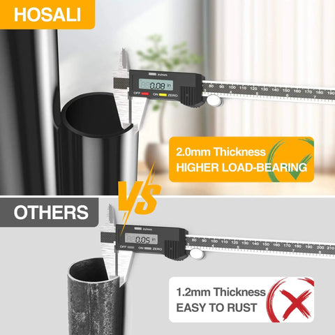 Comparative measurement of HOSALI Heavy Duty Gas Lift Office Chair Cylinder Replacement with other brand showing thickness.
