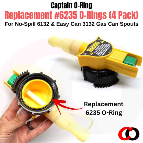 Replacement 6235 O-Rings for No-Spill Easy Can Gas Nozzle Assembly 4 Pack - Leak-Free Seal with nozzle shown in hand