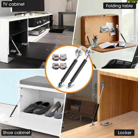 Drop Down Gas Struts,Gas Spring Hinge,for Cabinet and Desk Downward Flap Slowly Down,with 90 Degree Page Turning Axis,Black-2PCS installed