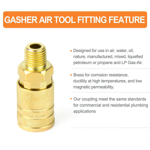 GASHER 1/4-inch NPT male air coupler, brass quick-connect fitting