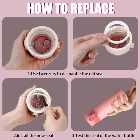 8 Pack Replacement Gasket Set For Wide Mouth Water Bottles With Flip Lid Caps Silicone O Ring Seals Rubber Gasket Stoppers Leak Proof Water Bottle Lid Gasket Replacement Kit With Tweezers For Durable Seal installation steps