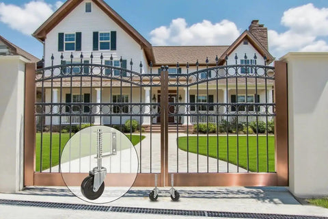 4 Inch Spring Gate Caster For Wooden Doors And Fences Heavy Duty Wheel With Thickened Brackets Black Hard Rubber installed on gate