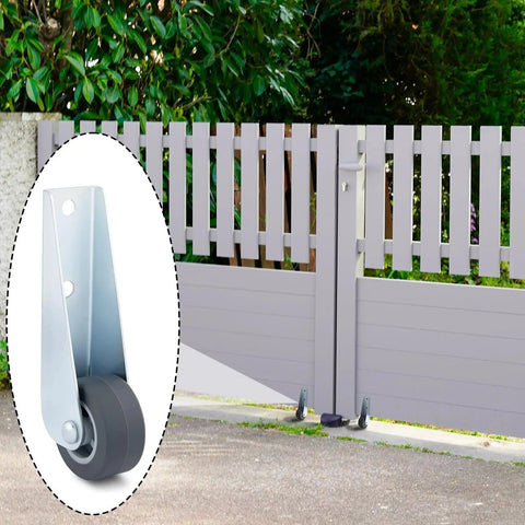 Two Pack Gate Caster Wheels Replacement 1.6 Inch Rubber Rolling Swivel Casters Non Slip Pulley Directional Wheel installed on garden gate