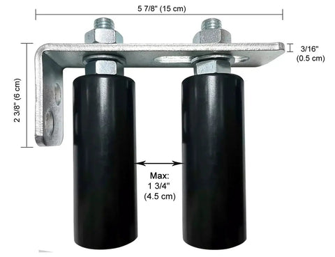 Universal Slide Gate Guide Roller 4 Inch Black L Rear Post Bracket With Adjustable Dual Nylon Rollers For Sliding Gates