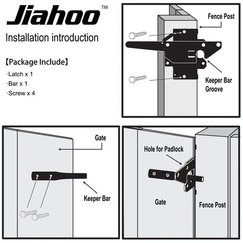 Installation diagram for Built Tough Post Mount Gate Latch With Self Latching Fingertip Release For Inward Or Outward Swing Gates.