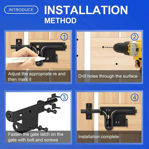 Installation method for Heavy Duty Slide Bolt Gate Latch With Padlock Hole on wooden fence