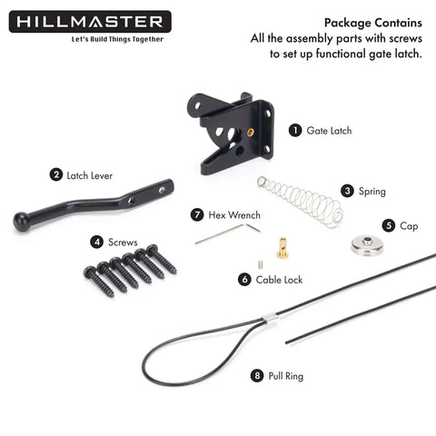Self Locking Gate Latch For Wooden Fences, Heavy Duty Gravity Lever With Steel Spring And Cable Pull, Outdoor Gate Hardware parts