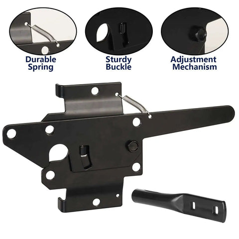 Built Tough Post Mount Gate Latch With Self Latching Fingertip Release for Inward or Outward Swing Gates, black finish, close-up