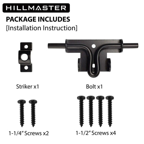Heavy Duty Slide Bolt Gate Latch For Wooden Fences And Doors With Padlock Hole, package contents with screws and instructions