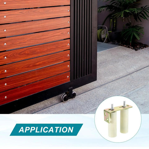 Slide Gate Guide Roller Set 5.9 Inch Wheel 2 Inch Diameter Universal Adjustable Heavy Duty Hardware Kit with L Brackets installed on gate.