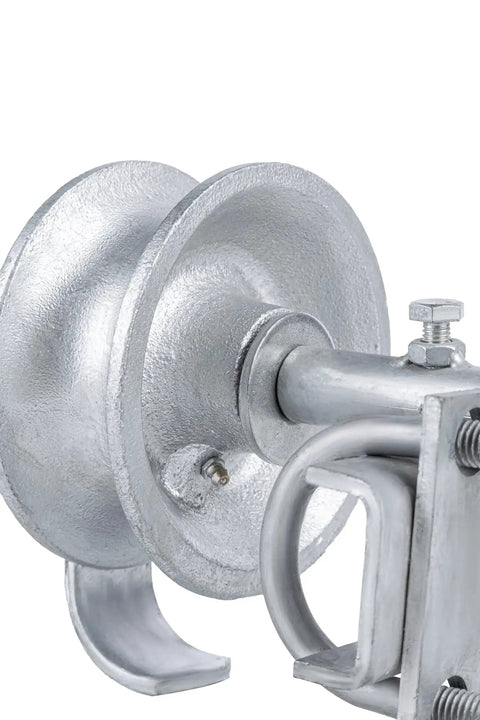 Sliding Gate Rollers For Chain Link Fences Fit One And Seven Eighths Inch Or One And Five Eighths Inch Gate Frames with close-up of steel wheel