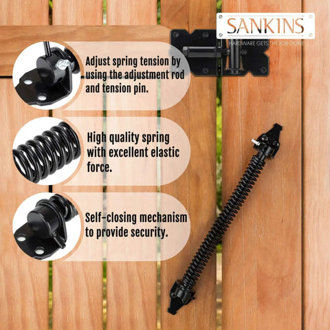 Beefy 14 Inch Gate Spring Self Closing Heavy Duty Outdoor Gate Spring With Adjustable Tension on wooden fence