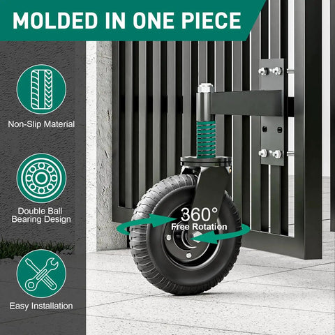 Heavy Duty Gate Wheel 8 Inch With Spring Loaded 360 Degree Rotation Gate Caster Kit for Wooden Gates and Metal Tube Gates