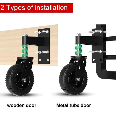 6 Inch Heavy Duty Gate Wheel With Spring Loaded Caster 360 Degree Swivel Fence Wheel attached to both wooden and metal gates