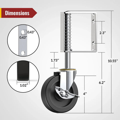 Gate Wheels With Side Brake For Farm Yard Gates And Barn Doors Spring Loaded Gate Casters With 220 Lbs Load Capacity