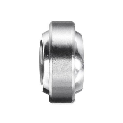 Side view of compact 10x19x6mm spherical bearing pair pre-lubed for low noise ABEC 3 precision, built from GCr15 steel.