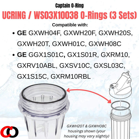 Replacement O Rings Kit For GE Water Filter Housings UCRING WS03X10038 3 Set Includes Six O Rings with multiple model compatibility
