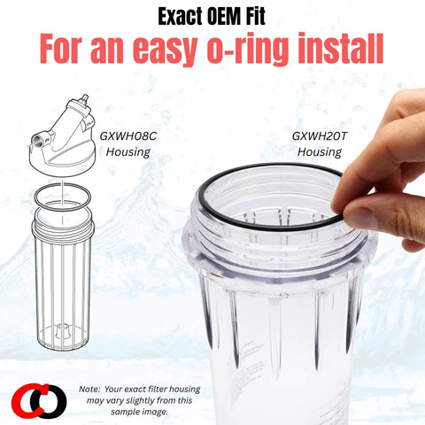 Replacement O Rings Kit For GE Water Filter Housings UCRING WS03X10038 showing O-ring installation in filter housing