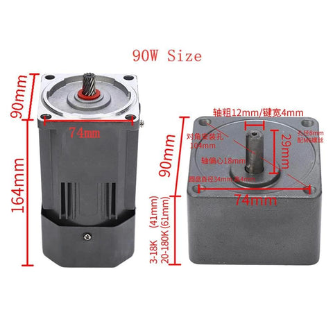 Electric Gear Motor 110V 90W 5K Electric Single-Phase High Torque AC Gear Reducer Motor dimensions