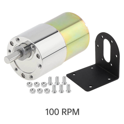 ✝️ Gear Motor 0.24 in x 0.55 in Shaft Size 1-Pack 12V Motor 100Rpm High showing motor, bracket, screws, and nuts for installation