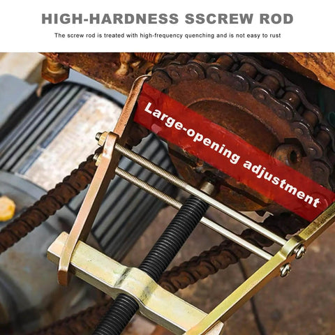 4 Inch Two Jaw Gear Puller With Adjustable Jaw Spread Carbon Steel Flywheel Removal Tool installed on gear and chain