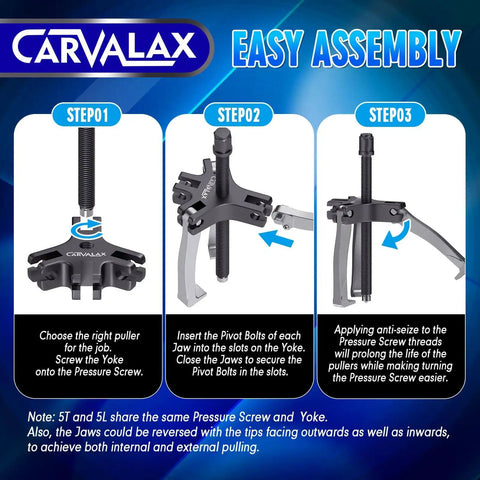 Heavy Duty Gear Puller Set With 2T 5T And 5T Wide Spread Jaws Durable CRV Steel Reversible 2 And 3 Jaw Bearing And Pulley Pullers Pro Grade Tool