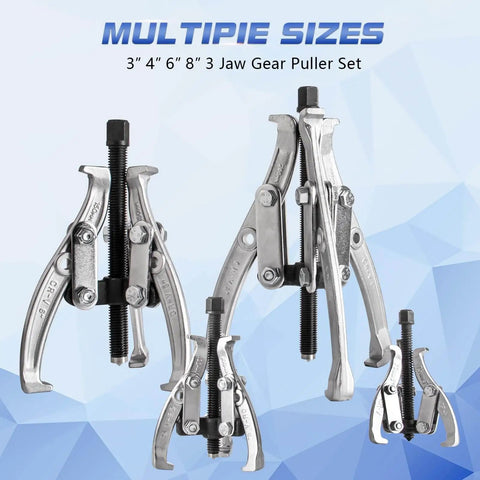 Beast Gear Puller Set With 3, 4, 6 And 8 Inch Pullers And 2 And 3 Jaw Hubs Bearing Separator for removing gears, sprockets