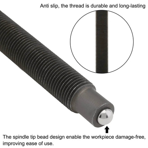 Close-up of the spindle tip and threaded section of the Heavy Duty 8 Inch Two Jaw Gear Puller With Reversible Claws For Internal And External Bearing And Pulley Removal.