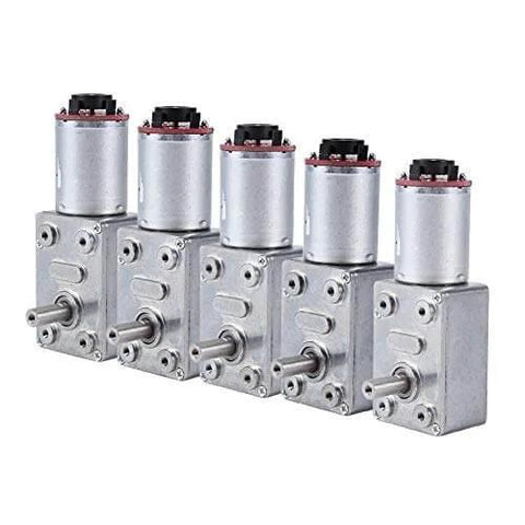 Five DC 12V Gear Reduction Motors, high geared with encoder, self-locking worm design, stable performance at 40RPM.