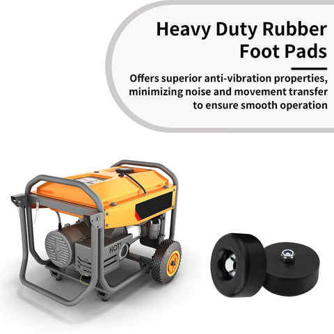 Heavy duty rubber foot pads for generators, offering anti-vibration properties next to an orange framed generator model.