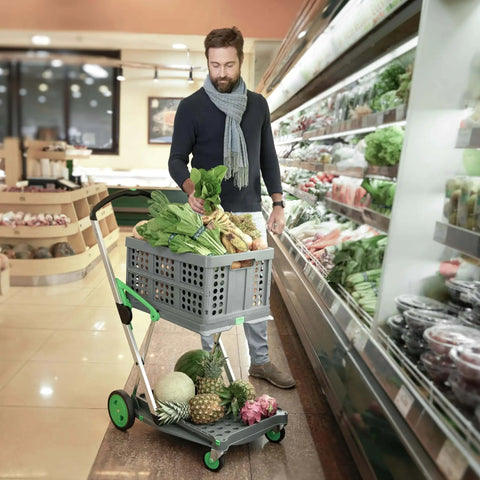 Original German Made Collapsible Cart With Storage Crate Multiuse Folding Trolley For Shopping Hotels Catering Warehouse And Food Service