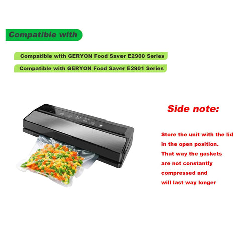 Foam gasket set for GERYON vacuum sealer, upper and lower, 6 pcs, compatible with E2900/E2901, shown with bag.