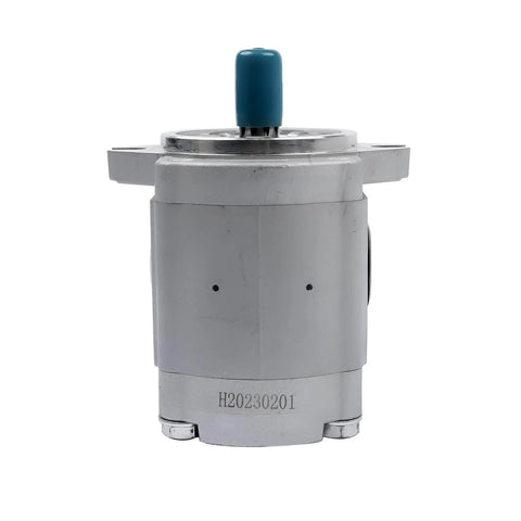 Front view of Getanye Gear Pump 9218005 4276918 Replacement for Hitachi EX100-3 EX120-5 EX200-3 aluminum body with blue cap.