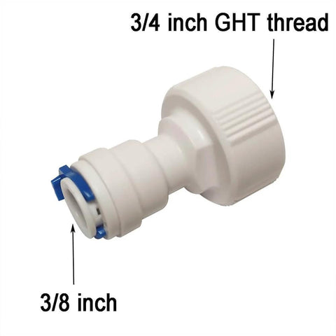 GHT Female Quick Connect Adapter With Easy Hookup From Three Quarter Inch Thread To Three Eighths Inch OD Tubing