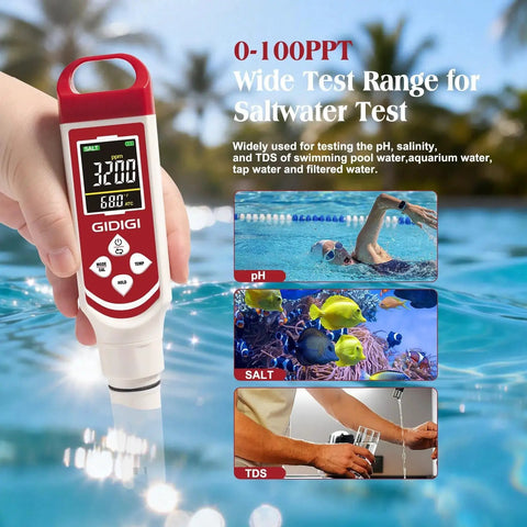 Hydrogen Water Tester Meter 7 In 1 Digital H2 ORP pH TDS EC Water Tester showing digital display with various water testing functions.