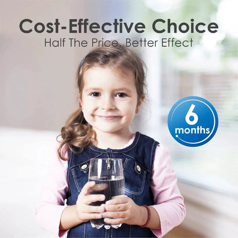 Young girl smiling and holding a glass of water, highlighting the Replacement LT1000PC Water Filter For ThinQ LG Refrigerators 3 Pack efficiency