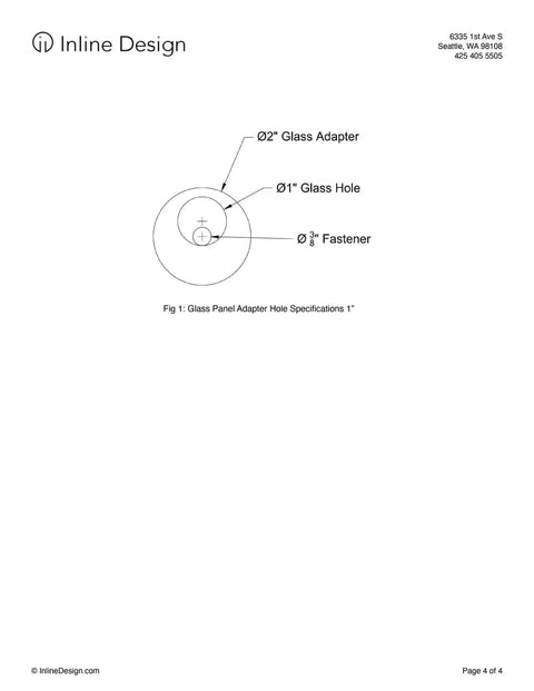 Technical diagram showing measurements for 2 Inch AISI 304 Grade Stainless Steel Glass Clamp Standoffs Pack Of 2 Black Matte Powder Coat Finish