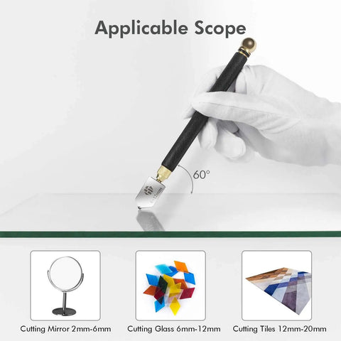 Pro Grade Glass Cutter With Automatic Oil Feed, 2mm–20mm Cutting Range For Mirrors, Tiles And Mosaic, shown cutting glass