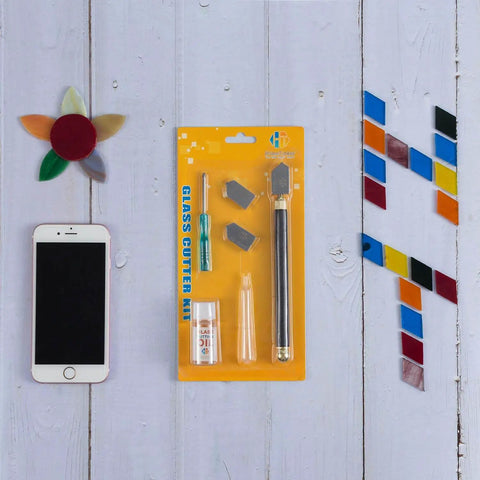 Pro Grade Glass Cutter With Automatic Oil Feed, 2mm–20mm Cutting Range For Mirrors, Tiles And Mosaic, DIY Kit With Phone For Scale