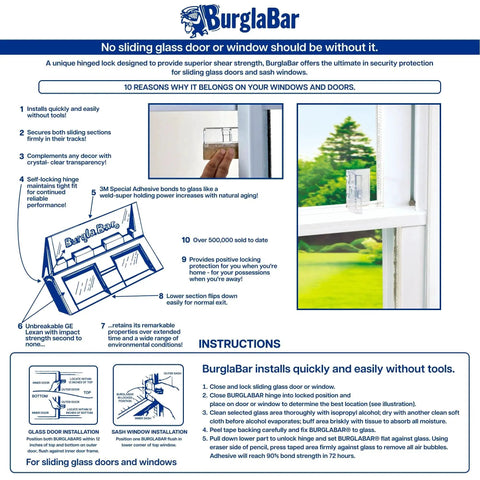 Two Pack Hinge Style Sliding Glass Door Locks For Patio Doors And Windows Instantly Increase Home Security And Child Proof Your Space With Easy Installation - product instructions and features displayed.