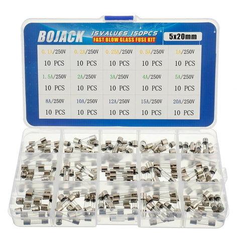 Inline Fuse Holder Kit With 16 AWG Red Wire And 5x20mm Glass Fast Blow Fuses, 150 Piece Assortment Including 10 Holders, 0.1A To 20A In 15 Values, 250V Rating, Dope DIY Fuse Kit For Projects And Repairs