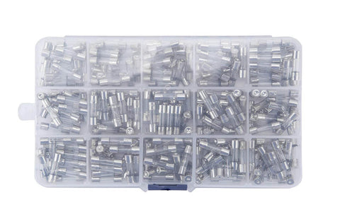 Must-Have Glass Fuse Assortment Pack, 300 Pcs, 5x20mm Fast-Blow Tubes, 250V, Current Ratings From 0.1A To 20A Across 15 Values in case
