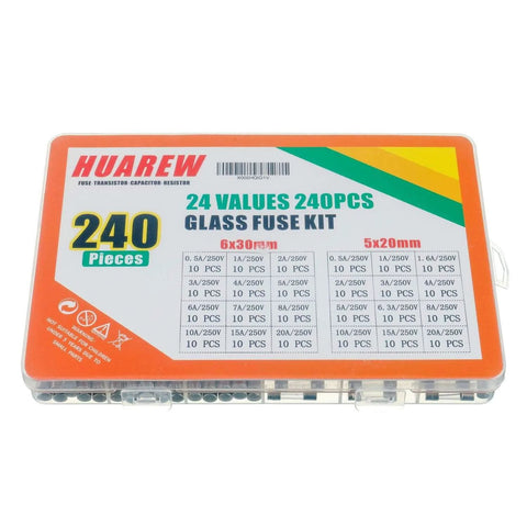 Fast Blow Glass Fuse Assortment Kit, 240 Pcs, 5x20 And 6x30 Mm Fuses, 250 V, 12 Type Pack, From 0.5 A To 20 A for electronics projects