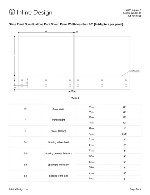 Glass panel specifications data sheet for 2 Inch AISI 304 Grade Stainless Steel Glass Clamp Standoffs Pack Of 2 Black Matte Powder Coat Finish.