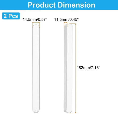 2 Pack 7 Inch Glass Shower Door Handles dimensions, showing 182mm length, 14.5mm width, 11.5mm height for easy installation.