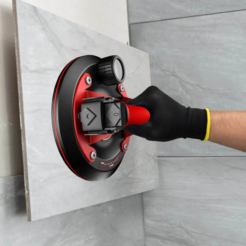 8-Inch Glass Suction Cup With Metal Handle, Electric Vacuum Lifter Clamp in use on tile surface