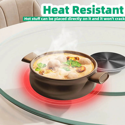Hot pot on 30.7 Inch Glass Turntable For Dining Table Large Round Serving Plate With Swivel Assist System Silent And Smooth Spin